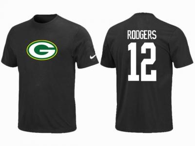 NEW Green Bay Packers #12 Aaron Rodgers Name & Number T-Shirt Black