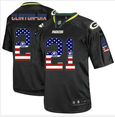 NEW Green Bay Packers #21 Ha Ha Clinton-Dix Black NFL Elite USA Flag Fashion Jersey