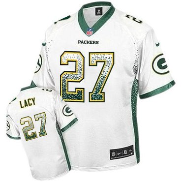 NEW Green Bay Packers 27 Eddie Lacy White Stitched NFL Elite Drift Fashion Jersey