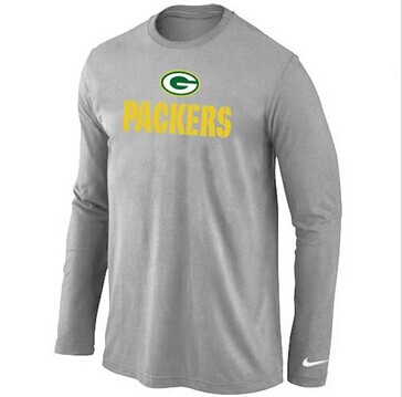 NEW Green Bay Packers Authentic Logo Long Sleeve NFL T-Shirt Light Grey