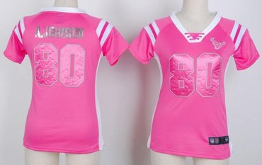 NEW Houston Texans A.Johnson 80 Women Draft Him Shimmer V-Neck T-Shirt - Pink