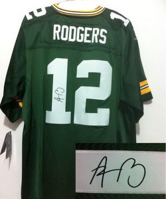 NEW NFL Green Bay Packers 12 Aaron Rodgers Green Signed Jerseys-Elite