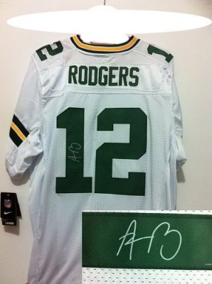 NEW NFL Green Bay Packers 12 Aaron Rodgers White Signed Jerseys-Elite