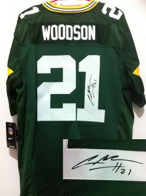 NEW NFL Green Bay Packers 21 Charles Woodson Green Signed Jerseys-Elite