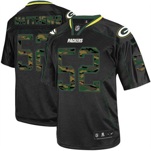 NEW NFL Green Bay Packers 52 Clay Matthews Lights Out Black Elite Jerseys(Camo Number)