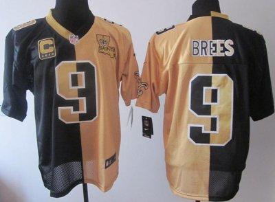 NEW NFL New Orleans Saints 9 Drew Brees Black Gold Jerseys C patch(Elite)