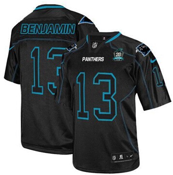 NEW Panthers #13 Kelvin Benjamin Lights Out Black With 20TH Season Patch Stitched Jersey