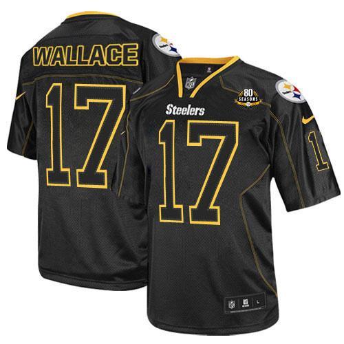 NEW Pittsburgh Steelers #17 Mike Wallace Lights Out Black With 80TH Patch NFL Elite Jerseys