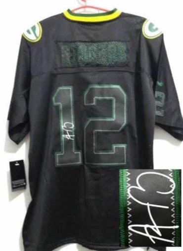 NEW Signed Elite Green Bay Packers 12 Aaron Rodgers Lights out Black