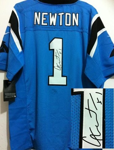 NFL Carolina Panthers 1 Cam Newton Blue Jerseys(Signed Elite)