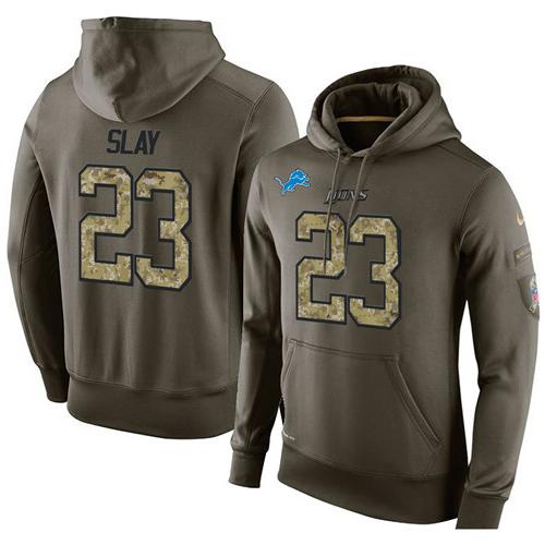 NFL Men's Nike Detroit Lions #23 Darius Slay Stitched Green Olive Salute To Service KO Performance Hoodie