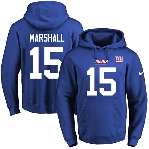NFL Men's Nike Giants #15 Brandon Marshall Royal Blue Name & Number Pullover NFL Hoodie