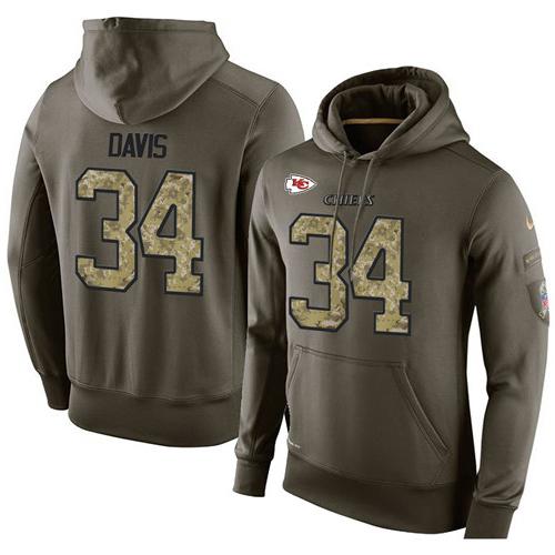 NFL Men's Nike Kansas City Chiefs #34 Knile Davis Stitched Green Olive Salute To Service KO Performance Hoodie
