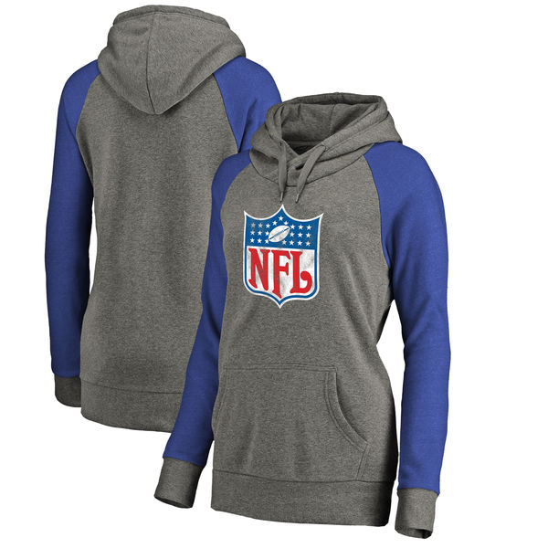 NFL Shield NFL Pro Line By Fanatics Branded Women's Throwback Logo Tri-Blend Raglan Plus Size Pullover Hoodie Heather Gray Royal
