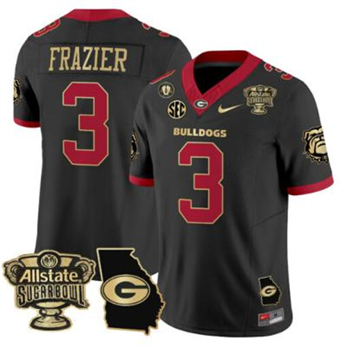 Nate Frazier Jersey #3 Georgia Bulldogs 2025 Sugar Bowl Patch Black Gold Trim