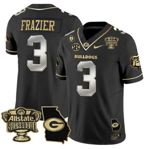 Nate Frazier Jersey #3 Georgia Bulldogs 2025 Sugar Bowl Patch Vapor Black Gold