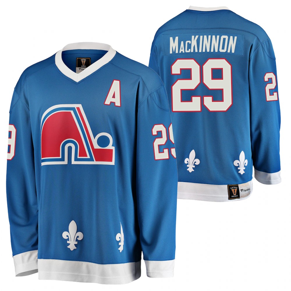 Nathan Mackinnon Quebec Nordiques Heritage Vintage Jersey Blue