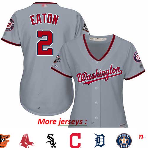 Nationals #2 Adam Eaton Grey Road 2019 World Series Champions Women's Stitched Baseball Jersey