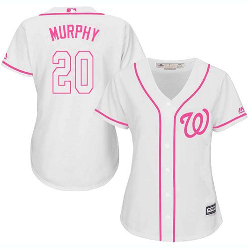 Nationals #20 Daniel Murphy White Pink Fashion Women's Stitched MLB Jersey