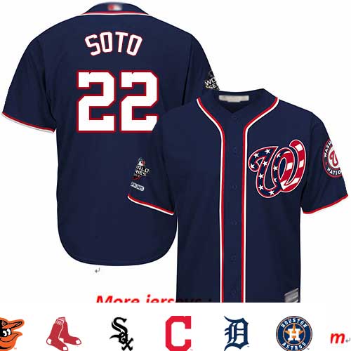 Nationals #22 Juan Soto Navy Blue New Cool Base 2019 World Series Champions Stitched Baseball Jersey
