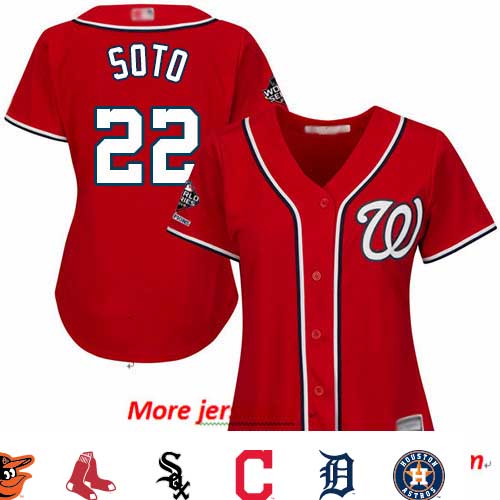 Nationals #22 Juan Soto Red Alternate 2019 World Series Champions Women's Stitched Baseball Jersey