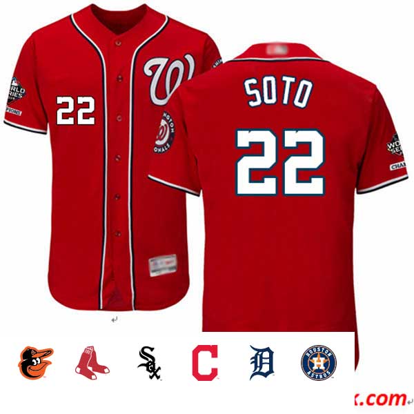 Nationals #22 Juan Soto Red Flexbase Authentic Collection 2019 World Series Champions Stitched Baseball Jersey