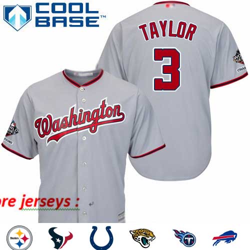Nationals #3 Michael Taylor Grey New Cool Base 2019 World Series Champions Stitched Baseball Jersey