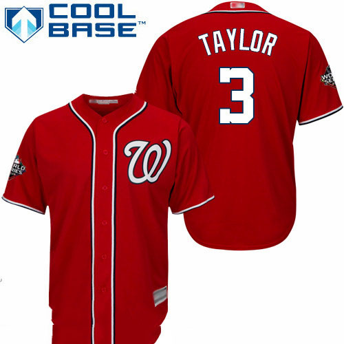 Nationals #3 Michael Taylor Red New Cool Base 2019 World Series Bound Stitched Baseball Jersey