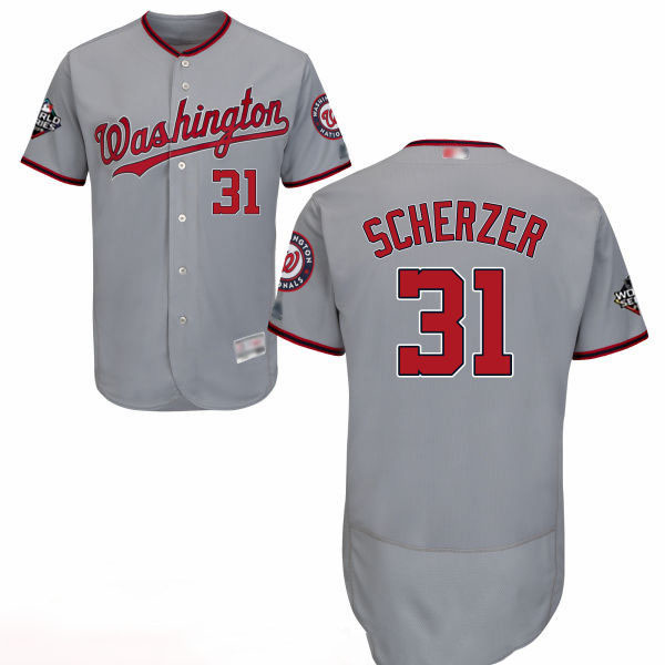 Nationals #31 Max Scherzer Grey Flexbase Authentic Collection 2019 World Series Bound Stitched Baseball Jersey
