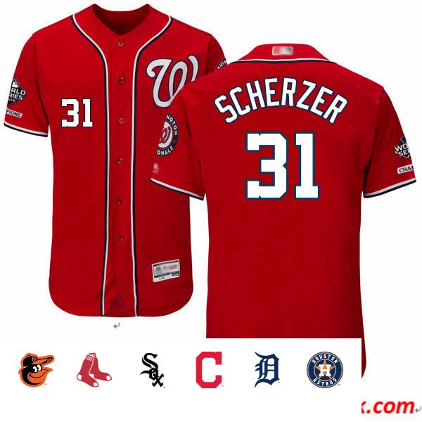 Nationals #31 Max Scherzer Red Flexbase Authentic Collection 2019 World Series Champions Stitched Baseball Jersey