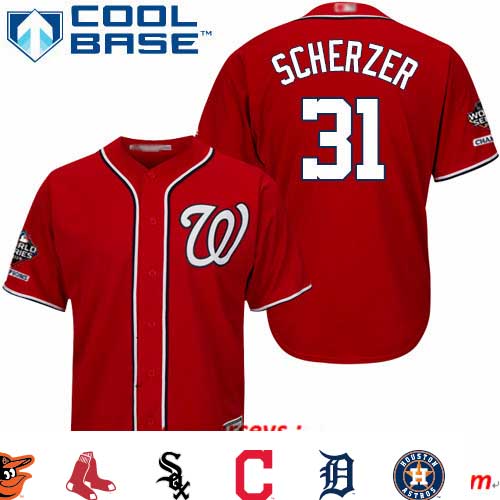 Nationals #31 Max Scherzer Red New Cool Base 2019 World Series Champions Stitched Baseball Jersey