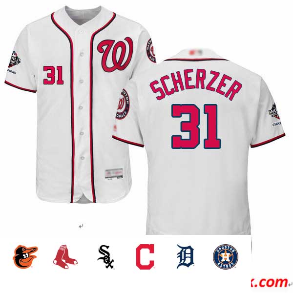 Nationals #31 Max Scherzer White Flexbase Authentic Collection 2019 World Series Champions Stitched Baseball Jersey