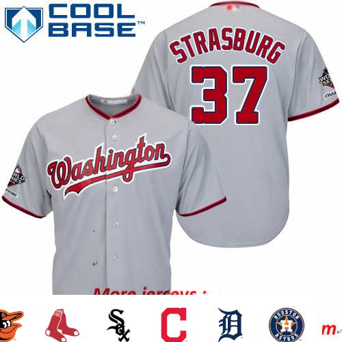 Nationals #37 Stephen Strasburg Grey New Cool Base 2019 World Series Champions Stitched Baseball Jersey