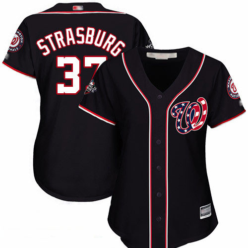 Nationals #37 Stephen Strasburg Navy Blue Alternate 2019 World Series Bound Women's Stitched Baseball Jersey