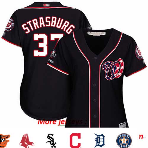 Nationals #37 Stephen Strasburg Navy Blue Alternate 2019 World Series Champions Women's Stitched Baseball Jersey