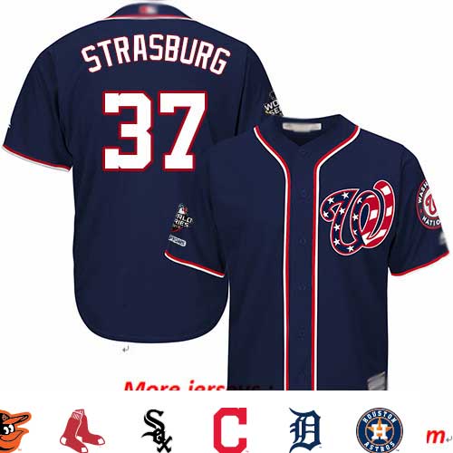 Nationals #37 Stephen Strasburg Navy Blue New Cool Base 2019 World Series Champions Stitched Baseball Jersey