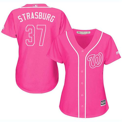 Nationals #37 Stephen Strasburg Pink Fashion Women's Stitched MLB Jersey