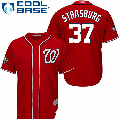 Nationals #37 Stephen Strasburg Red New Cool Base 2019 World Series Bound Stitched Baseball Jersey