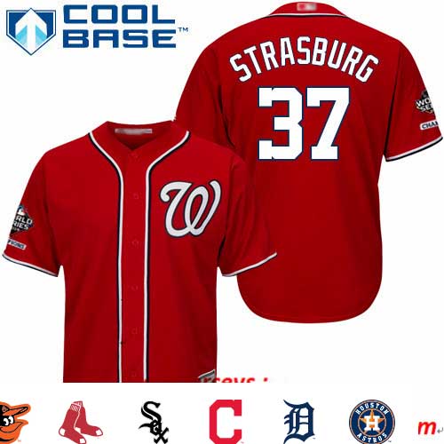 Nationals #37 Stephen Strasburg Red New Cool Base 2019 World Series Champions Stitched Baseball Jersey