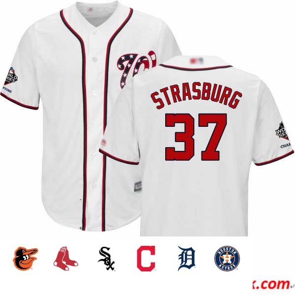 Nationals #37 Stephen Strasburg White New Cool Base 2019 World Series Champions Stitched Baseball Jersey