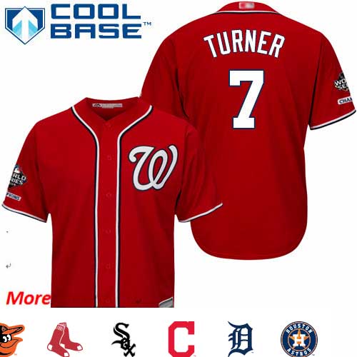 Nationals #7 Trea Turner Red Cool Base 2019 World Series Champions Stitched Youth Baseball Jersey