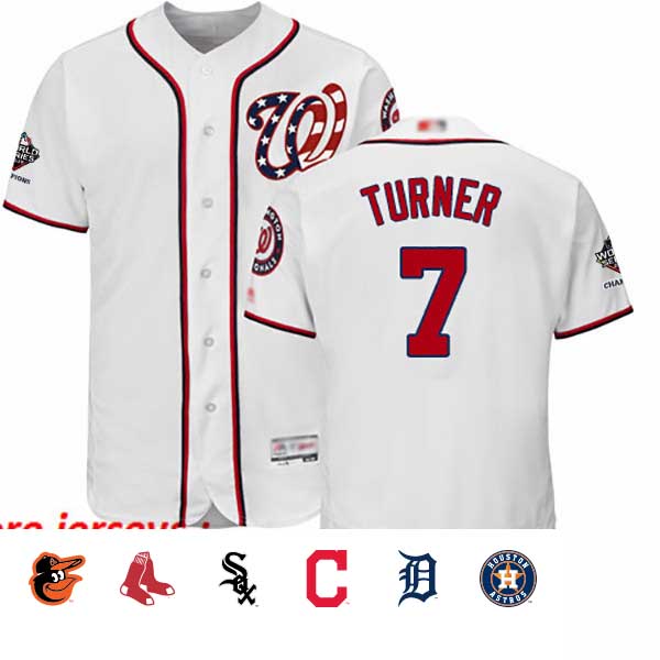 Nationals #7 Trea Turner White Flexbase Authentic Collection 2019 World Series Champions Stitched Baseball Jersey