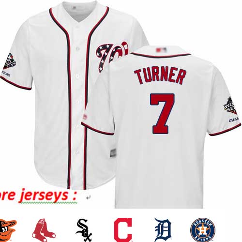 Nationals #7 Trea Turner White New Cool Base 2019 World Series Champions Stitched Baseball Jersey