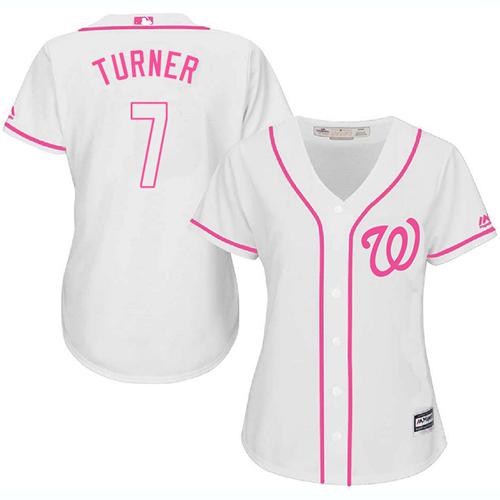 Nationals #7 Trea Turner White Pink Fashion Women's Stitched MLB Jersey