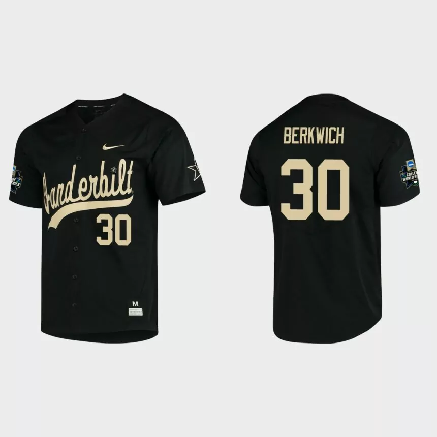 Nelson Berkwich Vanderbilt Commodores College World Series Baseball Jersey – Black