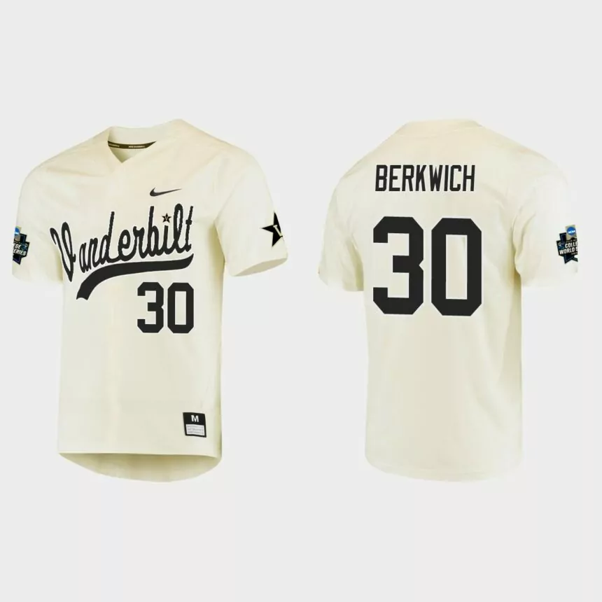 Nelson Berkwich Vanderbilt Commodores College World Series Baseball Jersey – Cream