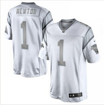 New Carolina Panthers #1 Cam Newton White Platinum Jersey