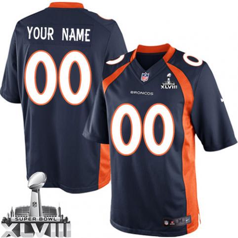 New Denver Broncos Super Bowl XLVIII Youth's Game NFL Alternate  Navy Blue Customized Jersey