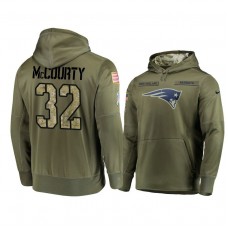 New England Patriots #32 Devin McCourty Olive Pullover Hoodie 2018 Salute To Service