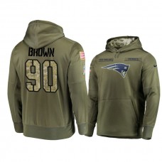 New England Patriots #90 Malcom Brown Olive Pullover Hoodie 2018 Salute To Service
